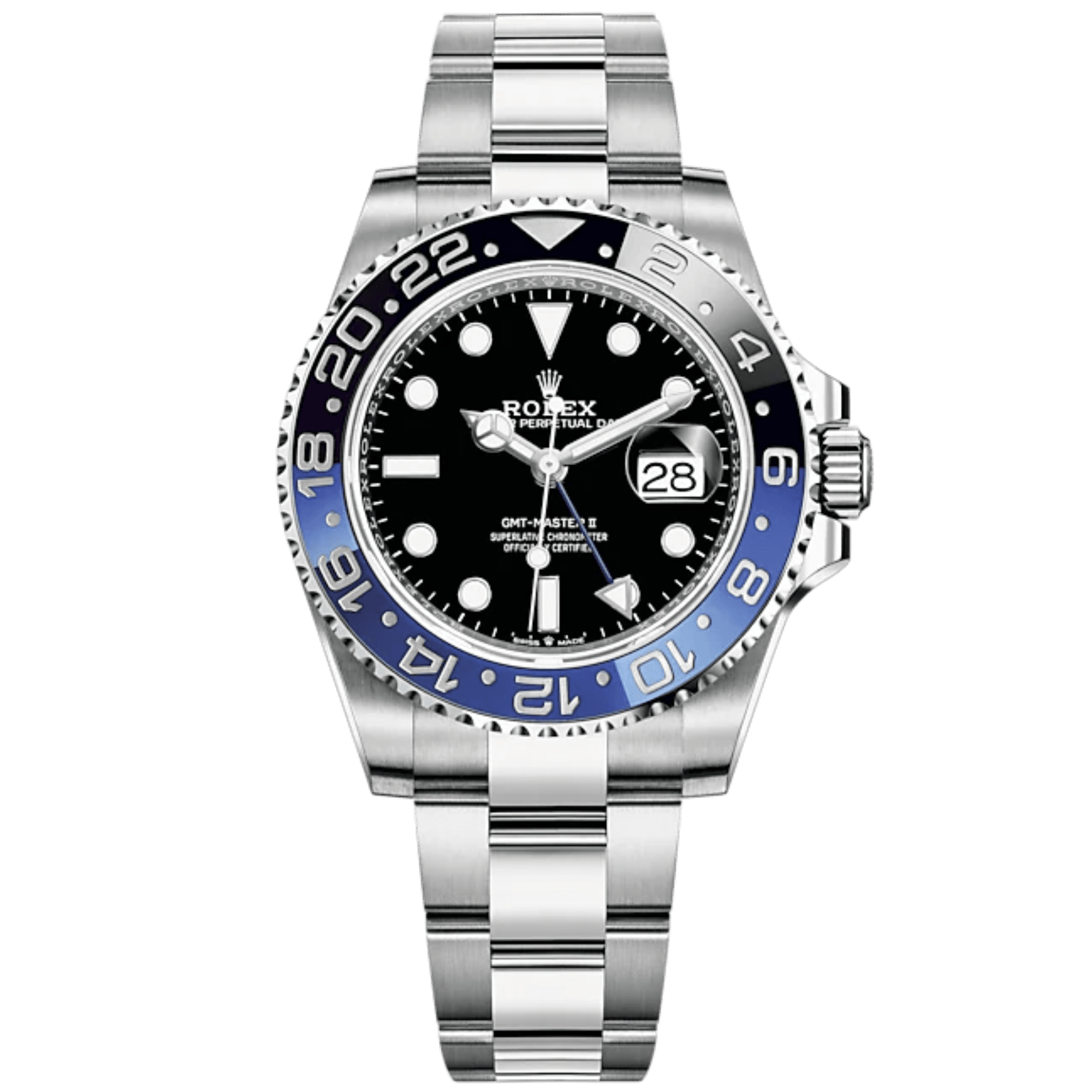 Rolex GMT-Master II 40mm Oyster Bracelet Oystersteel — Black Dial Black & Blue 24-Hour Rotatable Bezel